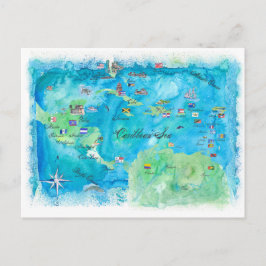 クルーズカリブの旅行ポスターマップアンティル ポストカード