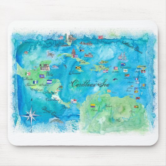 クルーズカリブの旅行ポスターマップ西アンティル マウスパッド (正面)