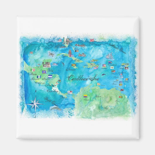 クルーズカリブの旅行ポスターマップ西アンティル マグネット (正面)