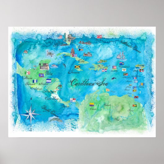 クルーズカリブの旅行ポスター地図ポスター ポスター (正面)