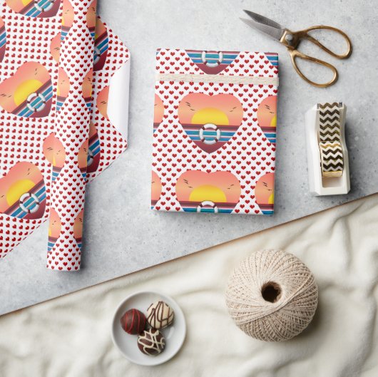 クルーズシップ夕日ハートラッ航海のピング紙 ラッピングペーパー (クラフト)