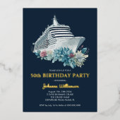 クルーズシップ50th誕生日パーティー金ゴールド 箔招待状 (正面)