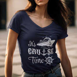 クルーズタイムホワイトタイポグラフィ女子Vネック Tシャツ