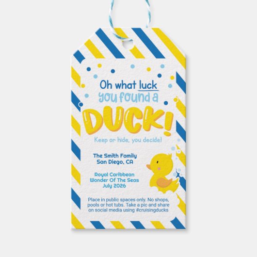 クルーズダックラベル – アヒルを見つけた! ギフトタグ (正面)