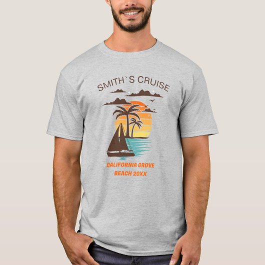 クルーズパーソナライズされたシップ家族旅行サンセットボート Tシャツ (正面)