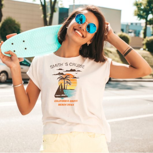 クルーズパーソナライズされたシップ家族旅行サンセットボート Tシャツ