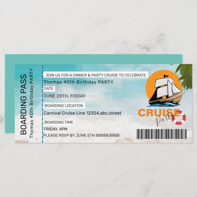 クルーズパーティー40バースデーパーティー搭乗券 (正面/裏面)