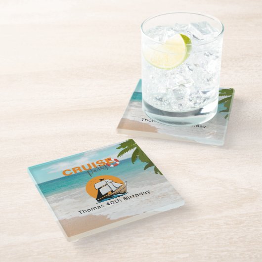 クルーズパーティー40バースデーパーティー ガラスコースター (アングル)