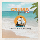 クルーズパーティー40バースデーパーティー ガラスコースター (正面)