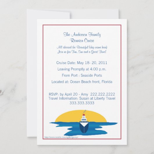 クルーズファミリー懇親会招待状サンセットデザイン 招待状 (裏面)