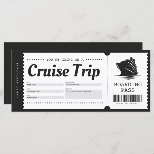 クルーズボーディングパスバケーションチケットギフトバウチャー (正面/裏面)