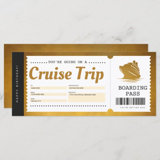 クルーズボーディングパスバケーションチケットギフトバウチャー (正面/裏面)
