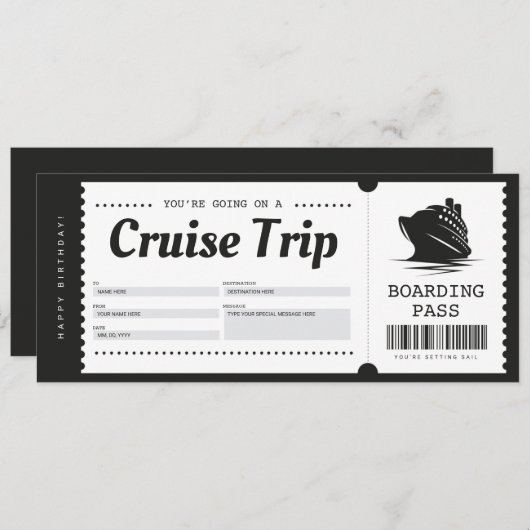 クルーズボーディングパスバケーションチケットギフトバウチャー 招待状 (正面/裏面)