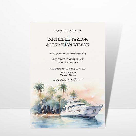 クルーズヨットデスティネーションウェディングパームツリーズビーチ 招待状