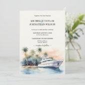 クルーズヨットデスティネーションウェディングパームツリーズビーチ 招待状 (スタンド正面)