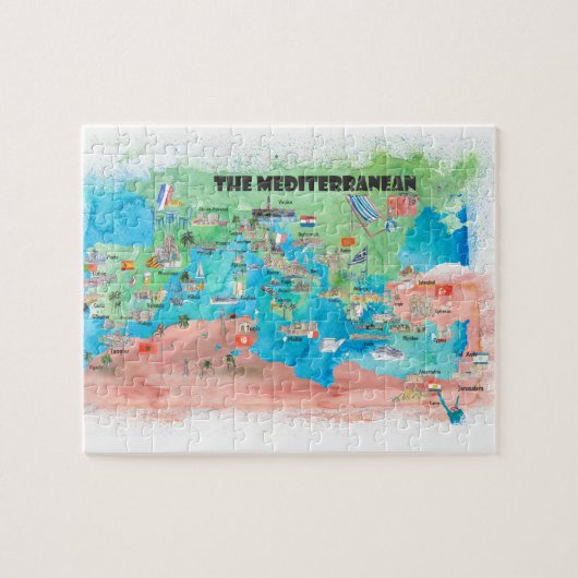 クルーズ地中海の旅行ポスターマップSpain Italy ジグソーパズル (横)