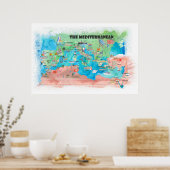 クルーズ地中海の旅行ポスターマップSpain Italy ポスター (キッチン)