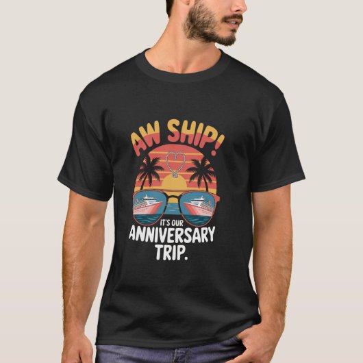 クルーズ挙式 ウェディング カップル かわいい 船 クルーズ旅行 結婚記念日 Tシャツ (正面)
