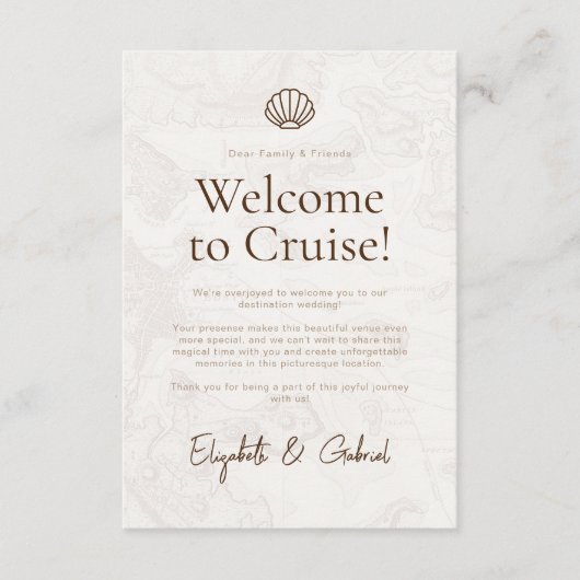 クルーズ旅行の旅程の目的地の結婚式 エンクロージャーカード (正面)