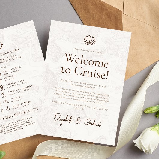 クルーズ旅行の旅程の目的地の結婚式 エンクロージャーカード
