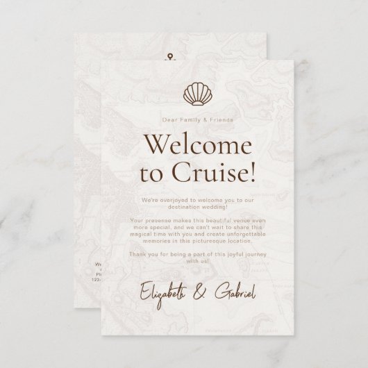 クルーズ旅行の旅程の目的地の結婚式 招待状 (正面/裏面)