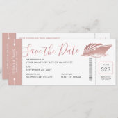 クルーズ結婚ボーディングパスチケットバラ金ゴールドピンク セーブザデート (正面/裏面)