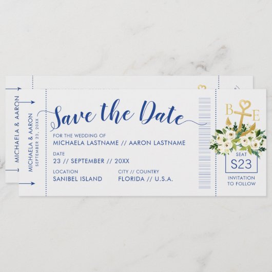 クルーズ航海の結婚搭乗券の受け救付け日 案内状 (正面/裏面)