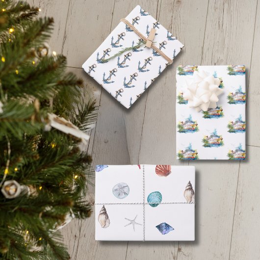 クルーズ航海の船、いかり、船上の船乗り ラッピングペーパーシート