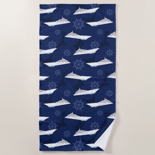 クルーズ船の航海用ブルー＆ホワイトパターン ビーチタオル (正面)