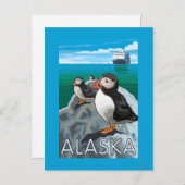クルーズ船を見ているパフィン ポストカード (正面/裏面)