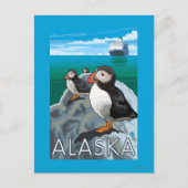 クルーズ船を見ているパフィン ポストカード (正面)