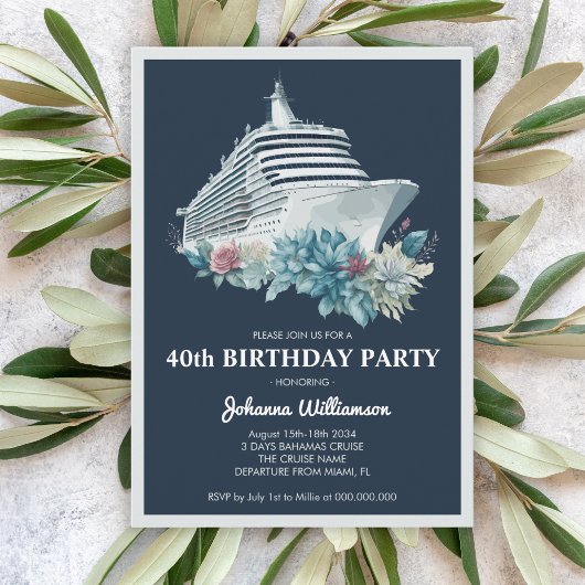 クルーズ船エレガント旅の女性40歳の誕生日パーティー 招待状