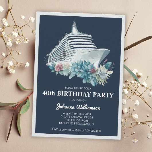 クルーズ船エレガント旅の女性40歳の誕生日パーティー 招待状