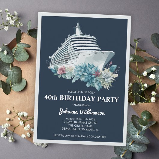 クルーズ船エレガント旅の女性40歳の誕生日パーティー 招待状