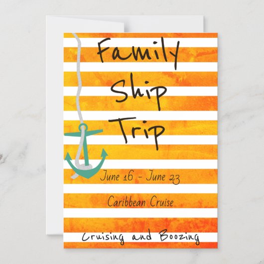 クルーズ船オレンジをテーマにしたステートルームドアマーカー マグネット招待状 (正面)