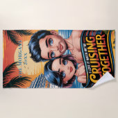 クルーズ船クルージング一緒カスタムチビ(小さくかわいく書いた感じ)カップル ビーチタオル (正面)