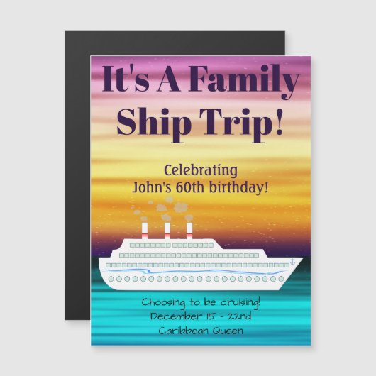 クルーズ船サンセットテーマドアマグネット マグネット招待状 (正面/裏面)
