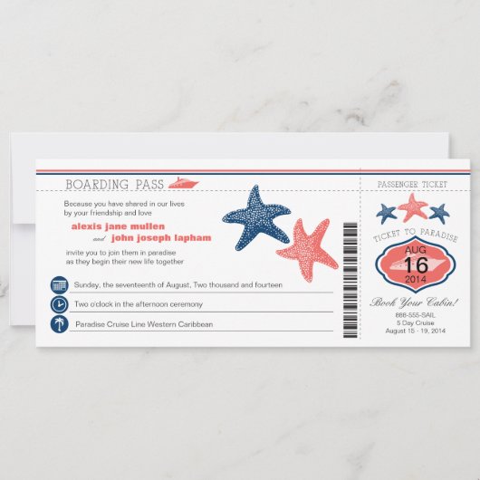 クルーズ船スターフィッシュボーディングパス結婚ズ 招待状 (正面)