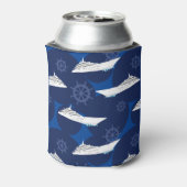 クルーズ船パターン(の模様が)ある青パーソナライズされた 缶クーラー (缶裏面)