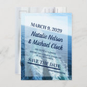 クルーズ船ヨット目的地の結婚式の日付を保存 案内ポストカード (正面/裏面)