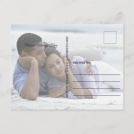 クルーズ船ヨット目的地の結婚式の日付を保存 案内ポストカード (裏面)