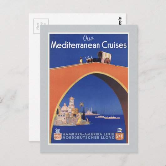 クルーズ船地中海の線ヴィンテージ旅行 ポストカード (正面/裏面)