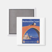 クルーズ船地中海の線ヴィンテージ旅行 マグネット (正面/裏面)