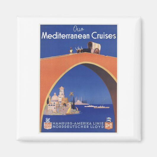 クルーズ船地中海の線ヴィンテージ旅行 マグネット (正面)