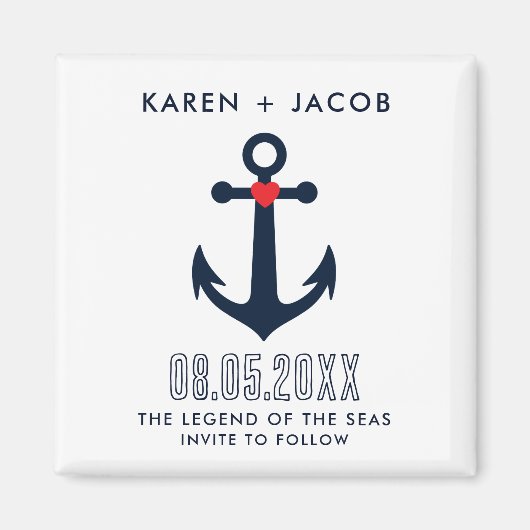 クルーズ船結婚のいかり日付の保存 マグネット (正面)