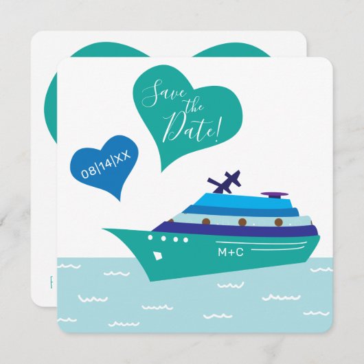 クルーズ船結婚式の日付カードを保存 セーブザデート (正面/裏面)