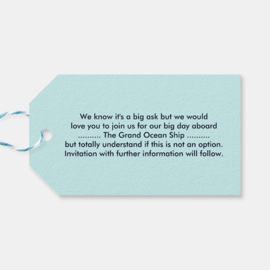 クルーズ船航海のの結婚式の日付を保存 ギフトタグ (裏面横)