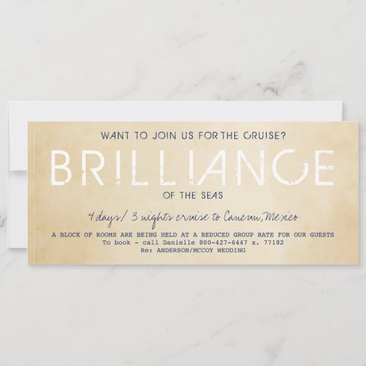 クルーズ船航海の搭乗券ウェディング招待 招待状 (裏面)