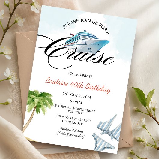 クルーズ船40th 50th 60誕生日旅行任意の年齢 招待状