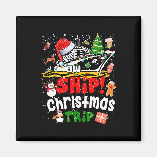 クルーゼマメリースおもしろいクルーズ船ファミリークリスマス マグネット (正面)